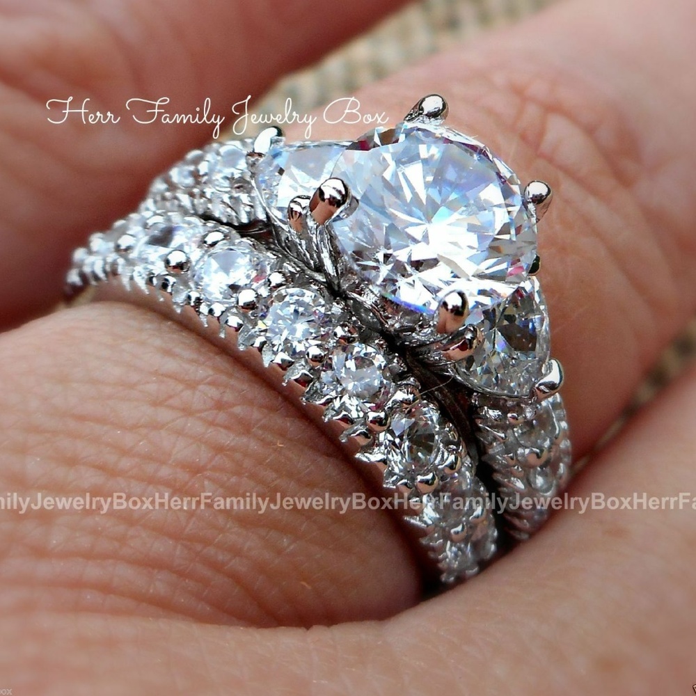 Sterling Silver Round cut 2pc Engagement Ring Set